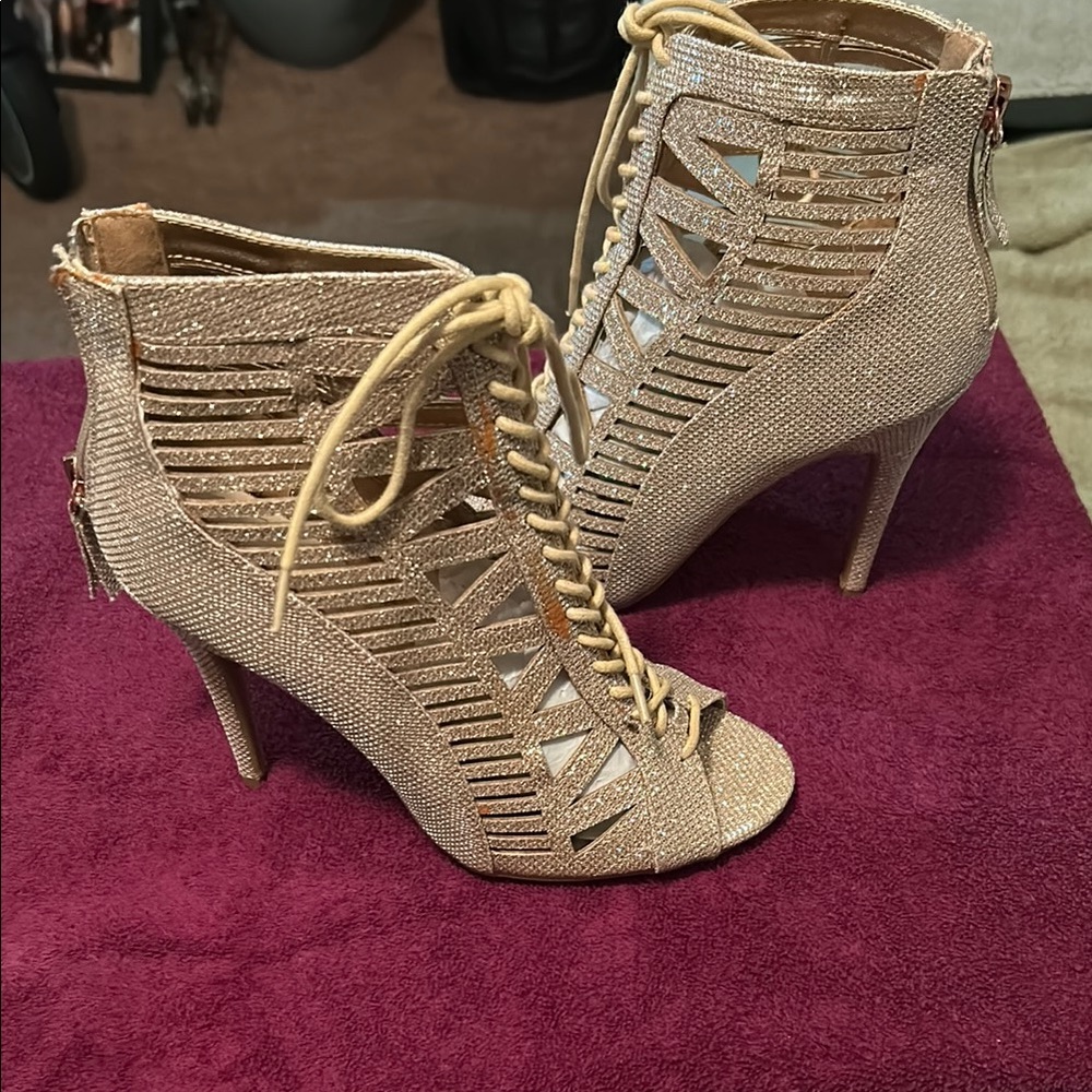 Elegant Gold Lace-Up Heels